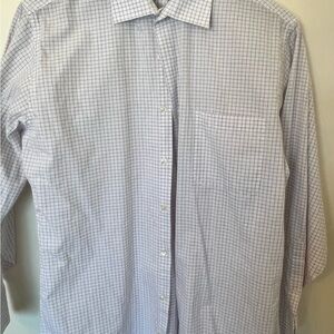 Geoffrey Beene White and Gray Checkered Dress Shirt